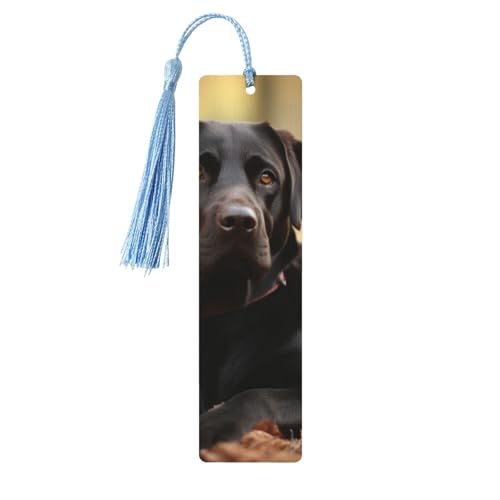 Lesezeichen aus Holz mit niedlichem Labrador-Hund für Buchliebhaber, DIY-Lesezeichen mit bunten Quasten, Holz-Geschenkanhänger, Etiketten, rechteckiges Lesezeichen, Ornamente, ungewöhnliches Geschenk von KLLTYHMU
