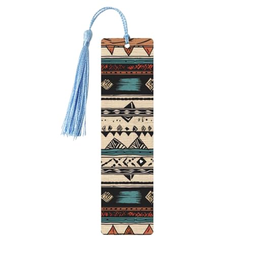 Lesezeichen mit Indianer-Muster, Holz-Lesezeichen für Buchliebhaber, DIY-Lesezeichen mit bunten Quasten, Holz-Geschenkanhänger, Etiketten, rechteckiges Lesezeichen, Ornamente, ungewöhnliches Geschenk von KLLTYHMU