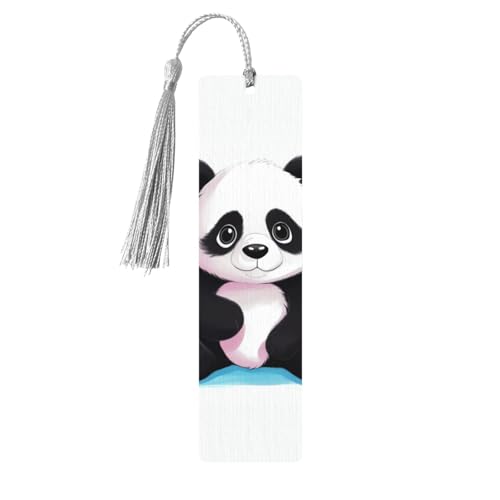 Niedliches Panda-Holz-Lesezeichen für Buchliebhaber, DIY-Lesezeichen, Holz-Bastel-Lesezeichen mit bunten Quasten, Holz-Geschenkanhänger, Etiketten, Ornamente, ungewöhnliches Geschenk für Männer und von KLLTYHMU