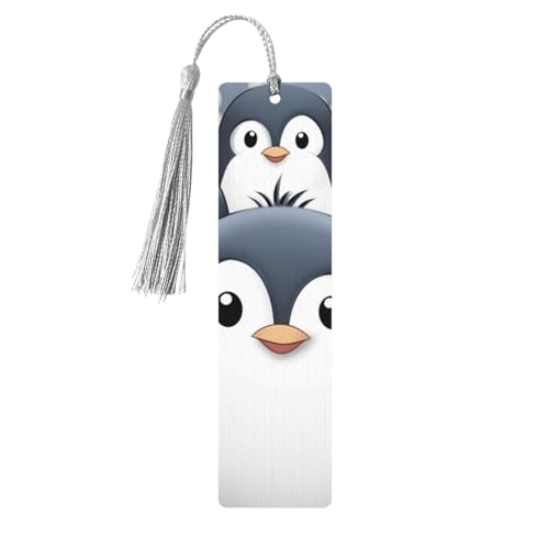 Niedliches Pinguin-Holz-Lesezeichen für Buchliebhaber, DIY-Lesezeichen mit bunten Quasten, Holz-Geschenkanhänger, Etiketten, rechteckiges Lesezeichen, Ornamente, ungewöhnliches Geschenk für Männer und von KLLTYHMU