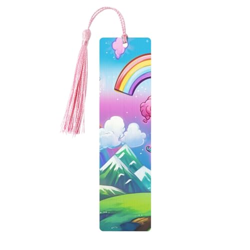 Regenbogen-Lesezeichen aus Holz für Buchliebhaber, DIY-Holzhandwerk, Lesezeichen, Holzanhänger zum Aufhängen mit bunten Quasten, Holzanhänger, Etiketten, Ornamente, ungewöhnliches Geschenk für Männer von KLLTYHMU