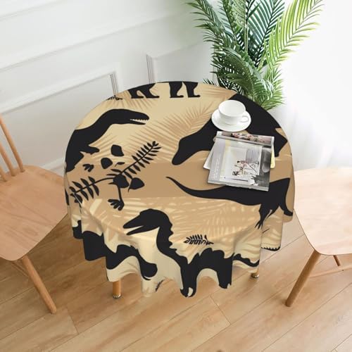 Runde Tischdecke, wasserdicht, flecken- und knitterfrei, Dinosaurier-Silhouette, dekorative Bauernhaus-Tischdecke für Picknick, Party, Esszimmer, Zuhause, Innen- und Außenbereich von KLLTYHMU