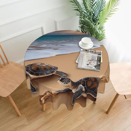 Runde Tischdecke, wasserdicht, flecken- und knitterfrei, Motiv: Schildkröten am Strand, dekorative Bauernhaus-Tischdecke für Picknick, Party, Esszimmer, Zuhause, Innen- und Außenbereich Runde Tischdecke, wasserdicht, flecken- und knitterfrei, Motiv: Schildkröten am Strand, dekorative Bauernhaus-Tischdecke für Picknick, Party, Esszimmer, Zuhause, Innen- und Außenbereich von KLLTYHMU