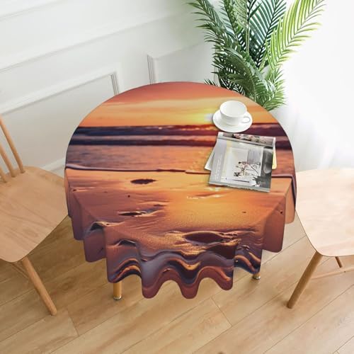 Runde Tischdecke, wasserdicht, flecken- und knitterfrei, für Strand und Sonnenuntergang, dekorative Bauernhaus-Tischdecke für Picknick, Party, Esszimmer, Zuhause, Innen- und Außenbereich Runde Tischdecke, wasserdicht, flecken- und knitterfrei, für Strand und Sonnenuntergang, dekorative Bauernhaus-Tischdecke für Picknick, Party, Esszimmer, Zuhause, Innen- und Außenbereich von KLLTYHMU