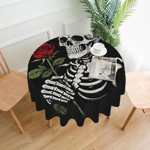 Runde Tischdecken, 152,4 cm, wasserdicht, flecken- und knitterfrei, Vintage-Stil, Totenkopf-Rosenkranz, dekorative Bauernhaus-Tischdecke für Picknick, Party, Esszimmer, Zuhause, Innen- und Runde Tischdecken, 152,4 cm, wasserdicht, flecken- und knitterfrei, Vintage-Stil, Totenkopf-Rosenkranz, dekorative Bauernhaus-Tischdecke für Picknick, Party, Esszimmer, Zuhause, Innen- und von KLLTYHMU