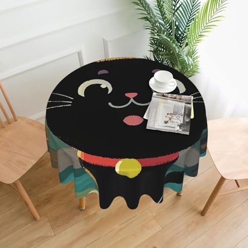Runde Tischdecken, 152,4 cm, wasserdicht, flecken- und knitterfrei, niedliche Cartoon-schwarze Katze, dekorative Bauernhaus-Tischdecke für Picknick, Party, Esszimmer, Zuhause, Innen- und Außenbereich Runde Tischdecken, 152,4 cm, wasserdicht, flecken- und knitterfrei, niedliche Cartoon-schwarze Katze, dekorative Bauernhaus-Tischdecke für Picknick, Party, Esszimmer, Zuhause, Innen- und Außenbereich von KLLTYHMU