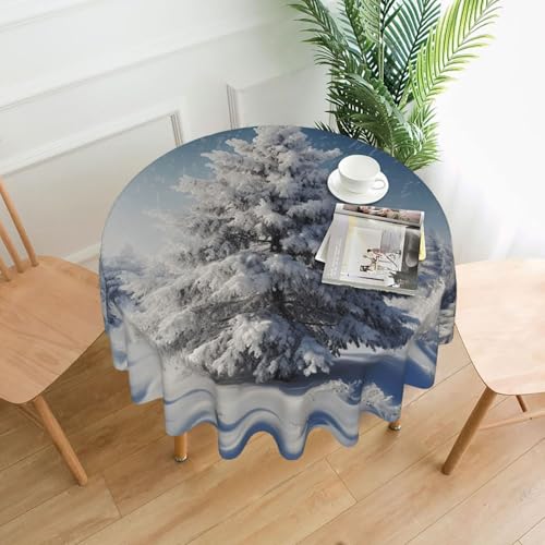 Runde Tischdecken, 152,4 cm, wasserdicht, flecken- und knitterfrei, runde Tischdecke, Schnee, Kiefer, Weihnachten, dekorative Bauernhaus-Tischdecke für Picknick, Party, Esszimmer, Zuhause, Innen- und Runde Tischdecken, 152,4 cm, wasserdicht, flecken- und knitterfrei, runde Tischdecke, Schnee, Kiefer, Weihnachten, dekorative Bauernhaus-Tischdecke für Picknick, Party, Esszimmer, Zuhause, Innen- und von KLLTYHMU