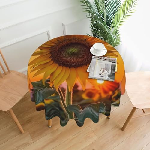 Runde Tischdecken, 152,4 cm, wasserdicht, flecken- und knitterfrei, runde Tischdecke, Sonnenblume mit Sonnenuntergang, dekorative Bauernhaus-Tischdecke für Picknick, Party, Esszimmer, Zuhause, Innen Runde Tischdecken, 152,4 cm, wasserdicht, flecken- und knitterfrei, runde Tischdecke, Sonnenblume mit Sonnenuntergang, dekorative Bauernhaus-Tischdecke für Picknick, Party, Esszimmer, Zuhause, Innen von KLLTYHMU