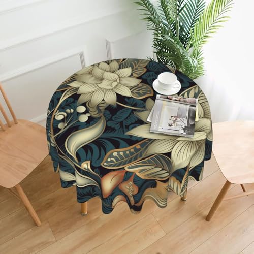 Runde Tischdecken, 152,4 cm, wasserdicht, flecken- und knitterfrei, runde Tischdecke, Vintage-Blumenblätter, dekorative Bauernhaus-Tischdecke für Picknick, Party, Esszimmer, Zuhause, Innen- und Runde Tischdecken, 152,4 cm, wasserdicht, flecken- und knitterfrei, runde Tischdecke, Vintage-Blumenblätter, dekorative Bauernhaus-Tischdecke für Picknick, Party, Esszimmer, Zuhause, Innen- und von KLLTYHMU