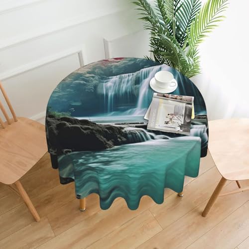 Runde Tischdecken, 152,4 cm, wasserdicht, flecken- und knitterfrei, runde Tischdecke, Wasserfall, natürliche Landschaft, dekorative Bauernhaus-Tischdecke für Picknick, Party, Esszimmer, Zuhause, Innen Runde Tischdecken, 152,4 cm, wasserdicht, flecken- und knitterfrei, runde Tischdecke, Wasserfall, natürliche Landschaft, dekorative Bauernhaus-Tischdecke für Picknick, Party, Esszimmer, Zuhause, Innen von KLLTYHMU