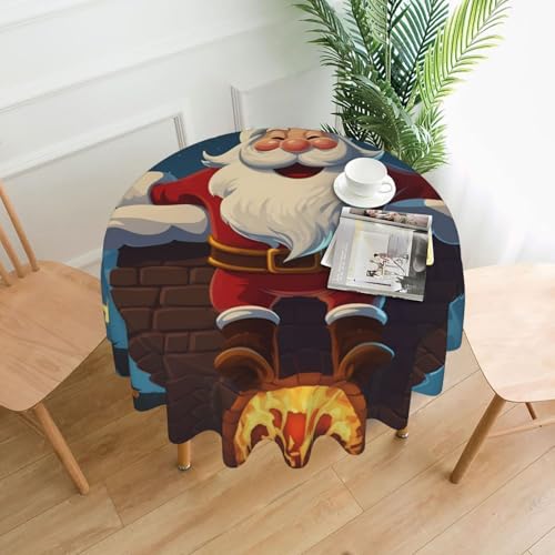 Runde Tischdecken, 152,4 cm, wasserdicht, flecken- und knitterfrei, runde Tischdecke, Weihnachtsmann in den Kamin, dekorative Bauernhaus-Tischdecke für Picknick, Party, Esszimmer, Zuhause, Innen- und Runde Tischdecken, 152,4 cm, wasserdicht, flecken- und knitterfrei, runde Tischdecke, Weihnachtsmann in den Kamin, dekorative Bauernhaus-Tischdecke für Picknick, Party, Esszimmer, Zuhause, Innen- und von KLLTYHMU