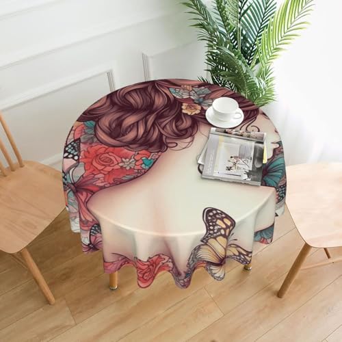 Runde Tischdecken, 152,4 cm, wasserdicht, flecken- und knitterfrei, runde Tischdecke, schönes Mädchen, dekorativ, Bauernhaus-Tischdecke für Picknick, Party, Esszimmer, Zuhause, Innen- und Außenbereich Runde Tischdecken, 152,4 cm, wasserdicht, flecken- und knitterfrei, runde Tischdecke, schönes Mädchen, dekorativ, Bauernhaus-Tischdecke für Picknick, Party, Esszimmer, Zuhause, Innen- und Außenbereich von KLLTYHMU