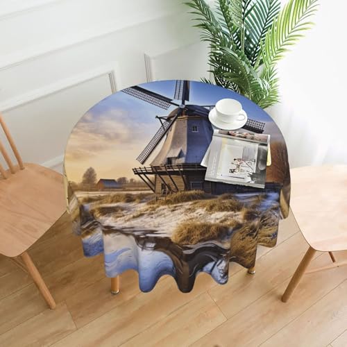 Runde Tischdecken, 152,4 cm, wasserdicht, flecken- und knitterfrei, runde Tischdecke, traditionelle Windmühle, dekorative Bauernhaus-Tischdecke für Picknick, Party, Esszimmer, Zuhause, Innen- und Runde Tischdecken, 152,4 cm, wasserdicht, flecken- und knitterfrei, runde Tischdecke, traditionelle Windmühle, dekorative Bauernhaus-Tischdecke für Picknick, Party, Esszimmer, Zuhause, Innen- und von KLLTYHMU