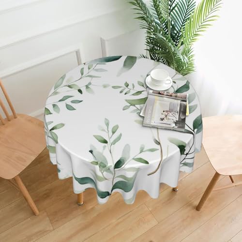 Runde Tischdecken, 152,4 cm, wasserdicht, flecken- und knitterfrei, runde Tischdecke, weiß, natürlich, grüner Zweig, dekorative Bauernhaus-Tischdecke für Picknick, Party, Esszimmer, Zuhause, Innen Runde Tischdecken, 152,4 cm, wasserdicht, flecken- und knitterfrei, runde Tischdecke, weiß, natürlich, grüner Zweig, dekorative Bauernhaus-Tischdecke für Picknick, Party, Esszimmer, Zuhause, Innen von KLLTYHMU