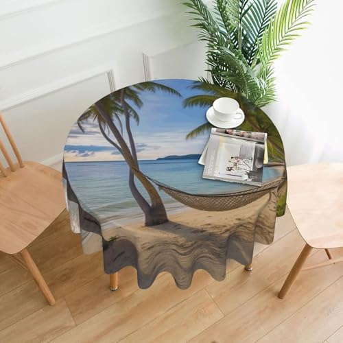 Runde Tischdecken, wasserdicht, flecken- und knitterfrei, kreisförmig, Paradies, Strand, Palmen, dekorative Bauernhaus-Tischdecke für Picknick, Party, Esszimmer, Zuhause, Innen- und Außenbereich Runde Tischdecken, wasserdicht, flecken- und knitterfrei, kreisförmig, Paradies, Strand, Palmen, dekorative Bauernhaus-Tischdecke für Picknick, Party, Esszimmer, Zuhause, Innen- und Außenbereich von KLLTYHMU