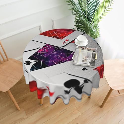 Runde Tischdecken, wasserdicht, flecken- und knitterfrei, polygonale Spielkarten, dekorative Bauernhaus-Tischdecke für Picknick, Party, Esszimmer, Zuhause, Innen- und Außenbereich Runde Tischdecken, wasserdicht, flecken- und knitterfrei, polygonale Spielkarten, dekorative Bauernhaus-Tischdecke für Picknick, Party, Esszimmer, Zuhause, Innen- und Außenbereich von KLLTYHMU