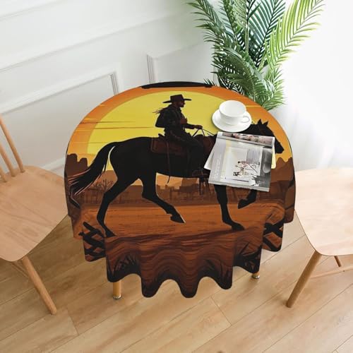 Runde Tischdecken, wasserdicht, flecken- und knitterfrei, rund, Cowboy-Reiten, Ranch, Wüste, dekorative Bauernhaus-Tischdecke für Picknick, Party, Esszimmer, Zuhause, Innen- und Außenbereich Runde Tischdecken, wasserdicht, flecken- und knitterfrei, rund, Cowboy-Reiten, Ranch, Wüste, dekorative Bauernhaus-Tischdecke für Picknick, Party, Esszimmer, Zuhause, Innen- und Außenbereich von KLLTYHMU