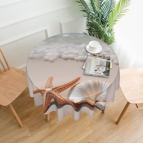 Runde Tischdecken, wasserdicht, flecken- und knitterfrei, runde Tischdecke, Seesternmuschel und Strand, dekorative Bauernhaus-Tischdecke für Picknick, Party, Esszimmer, Zuhause, Innen- und Runde Tischdecken, wasserdicht, flecken- und knitterfrei, runde Tischdecke, Seesternmuschel und Strand, dekorative Bauernhaus-Tischdecke für Picknick, Party, Esszimmer, Zuhause, Innen- und von KLLTYHMU