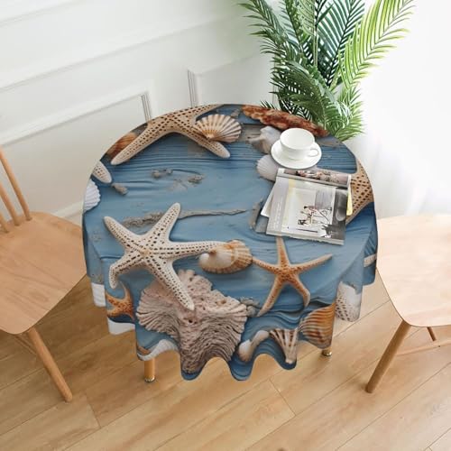 Runde Tischdecken, wasserdicht, flecken- und knitterfrei, runde Tischdecke, Seesternmuster, dekorative Bauernhaus-Tischdecke für Picknick, Party, Esszimmer, Zuhause, Innen- und Außenbereich Runde Tischdecken, wasserdicht, flecken- und knitterfrei, runde Tischdecke, Seesternmuster, dekorative Bauernhaus-Tischdecke für Picknick, Party, Esszimmer, Zuhause, Innen- und Außenbereich von KLLTYHMU
