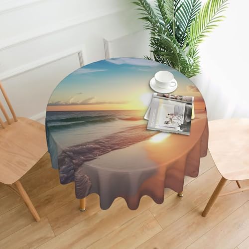 Runde Tischdecken, wasserdicht, flecken- und knitterfrei, runde Tischdecke, Strand, Sonnenuntergang, ruhig, dekorativ, Bauernhaus-Tischdecke für Picknick, Party, Esszimmer, Zuhause, Innen- und Runde Tischdecken, wasserdicht, flecken- und knitterfrei, runde Tischdecke, Strand, Sonnenuntergang, ruhig, dekorativ, Bauernhaus-Tischdecke für Picknick, Party, Esszimmer, Zuhause, Innen- und von KLLTYHMU