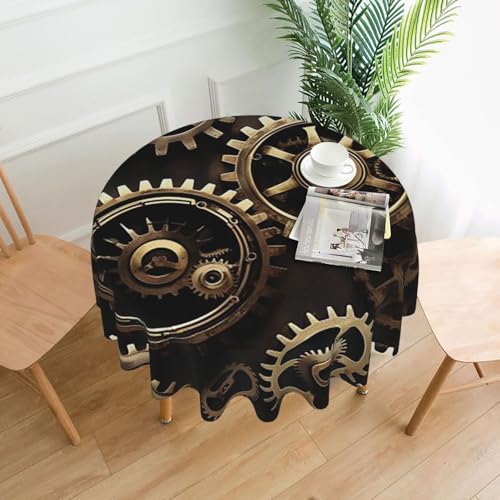 Runde Tischdecken, wasserdicht, flecken- und knitterfrei, runde Tischdecke, coole Steampunk-Getriebe, dekorative Bauernhaus-Tischdecke für Picknick, Party, Esszimmer, Zuhause, Innen- und Außenbereich Runde Tischdecken, wasserdicht, flecken- und knitterfrei, runde Tischdecke, coole Steampunk-Getriebe, dekorative Bauernhaus-Tischdecke für Picknick, Party, Esszimmer, Zuhause, Innen- und Außenbereich von KLLTYHMU