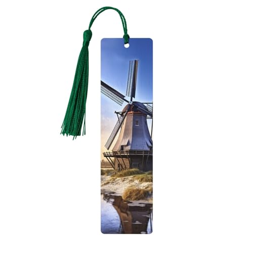 Traditionelles Windmühlen-Holz-Lesezeichen für Buchliebhaber, DIY-Holzhandwerk, Lesezeichen, Holzanhänger mit bunten Quasten, Holzanhänger, Etiketten, Ornamente, ungewöhnliches Geschenk für Männer und von KLLTYHMU