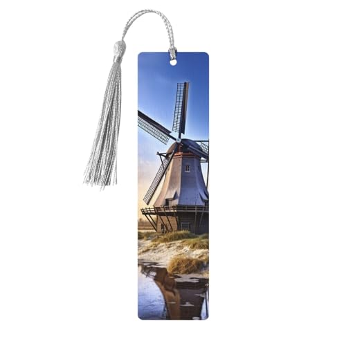 Traditionelles Windmühlen-Holz-Lesezeichen für Buchliebhaber, DIY-Holzhandwerk, Lesezeichen, Holzanhänger mit bunten Quasten, Holzanhänger, Etiketten, Ornamente, ungewöhnliches Geschenk für Männer und von KLLTYHMU