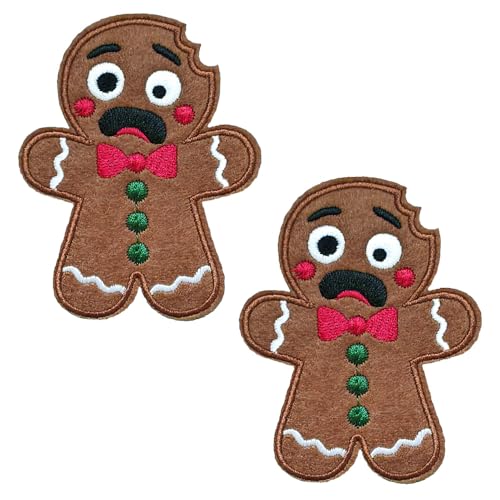 KLORIZ 2 Stück lustiger verängstigter Lebkuchenmann, bestickter Aufnäher zum Aufbügeln, Weihnachtsabzeichen, Filzapplikationen von KLORIZ