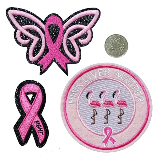 KLORIZ 3 Stück Pink Lives Matter, bestickte Aufnäher zum Aufbügeln, rosa Schleife, Applikation für Mädchen und Frauen von KLORIZ