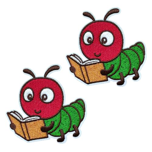 KLORIZ Kleine Raupe liest Buch bestickt Bügelbilder Cartoon Tier Wurm Kleidung Zubehör Applikation von KLORIZ