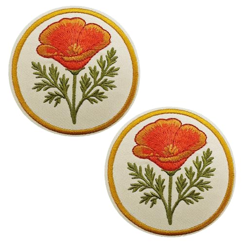 Kloriz 2 x bestickter Aufnäher zum Aufbügeln mit Mohnblumen von KLORIZ