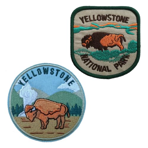 Yellowstone Park Bison Aufnäher zum Aufbügeln, Nationalpark, Outdoor, Kleidung, Rucksack, Zubehör, 2 Stück Yellowstone Park Bison Aufnäher zum Aufbügeln, Nationalpark, Outdoor, Kleidung, Rucksack, Zubehör, 2 Stück von KLORIZ