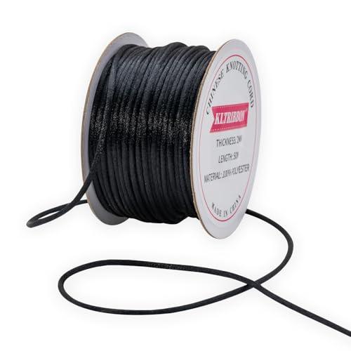 KLTRIBBON 2 mm schwarze Satinschnur, 50 m, chinesische Knotenschnur, Rattail-Seidenseil für Armband, Halskette, Schmuckherstellung, Makramee-Besatz KLTRIBBON 2 mm schwarze Satinschnur, 50 m, chinesische Knotenschnur, Rattail-Seidenseil für Armband, Halskette, Schmuckherstellung, Makramee-Besatz von KLTRIBBON