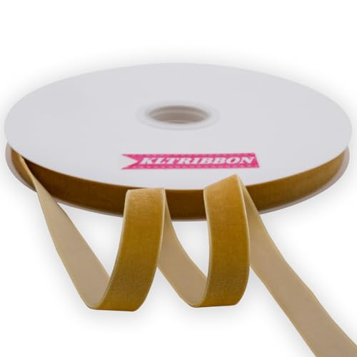 KLTRIBBON Nylon-Samtband Schleifenband Stoffband, einseitig, 1,6 cm x 22,7 m Spule (Gold) von KLTRIBBON