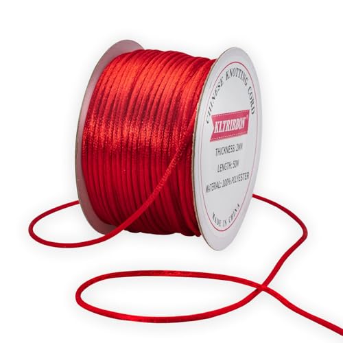 KLTRIBBON Rote 2 mm Rattail-Kordel – 50 m chinesische Knotenschnur, Rattenschwanz, Seidenfaden für Armband, Halskette, Schmuckherstellung, Makramee-Besatz von KLTRIBBON