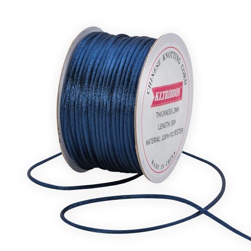 KLTRIBBON Satin-Rattail-Kordel für Schmuckherstellung, Armbänder, Halsketten, Perlenfaden, Makramee, Kumihimo, chinesischer Knoten, 50 m, Marineblau KLTRIBBON Satin-Rattail-Kordel für Schmuckherstellung, Armbänder, Halsketten, Perlenfaden, Makramee, Kumihimo, chinesischer Knoten, 50 m, Marineblau von KLTRIBBON