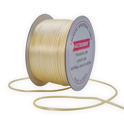KLTRIBBON Satin-Rattail-Kordel für Schmuckherstellung, Armbänder, Halsketten, Perlenfaden, Makramee, Kumihimo, chinesischer Knoten, 50 m, elfenbeinfarben KLTRIBBON Satin-Rattail-Kordel für Schmuckherstellung, Armbänder, Halsketten, Perlenfaden, Makramee, Kumihimo, chinesischer Knoten, 50 m, elfenbeinfarben von KLTRIBBON