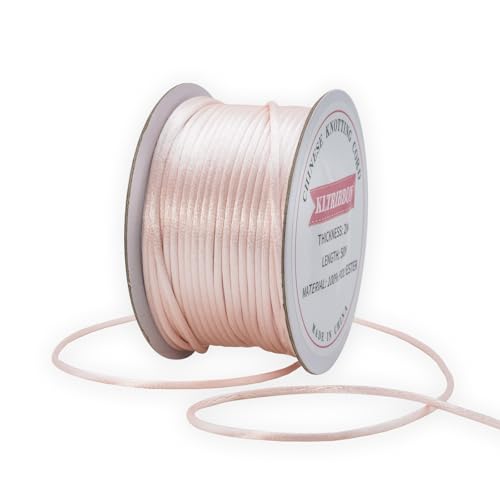 KLTRIBBON Satin-Rattailschnur für Schmuckherstellung, Armbänder, Halsketten, Perlenfaden, Makramee, Kumihimo, chinesischer Knoten, 2 mm, Hellrosa, 50 m von KLTRIBBON