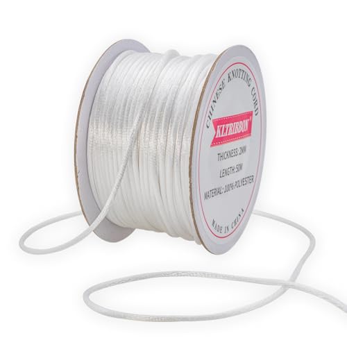 KLTRIBBON Satinkordel 2 mm weiße Rattail-Schnur – 50 Meter chinesisches Knotenseil, Rattenschwanz, Seidenschnur für Armband, Halskette, Schmuckherstellung, Makramee-Besatz KLTRIBBON Satinkordel 2 mm weiße Rattail-Schnur – 50 Meter chinesisches Knotenseil, Rattenschwanz, Seidenschnur für Armband, Halskette, Schmuckherstellung, Makramee-Besatz von KLTRIBBON