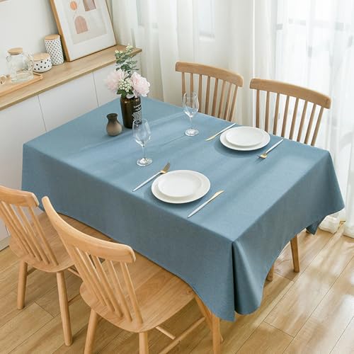 KLUOT Tischdecke 140 x 140 cm Baumwoll-Leinen Tischdecken Rechteckige Langlebig Tischtuch Hussen stehtische für Home Küche Speisetisch Dekoration Blau von KLUOT