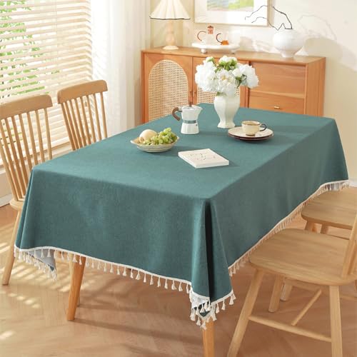 KLUOT Tischdecke 140 x 140 cm Dunkelgrün Baumwoll-Leinen Quaste Tischdecken Bügelfreie Tischtuch für den Außenbereich, Tischdekoration KLUOT Tischdecke 140 x 140 cm Dunkelgrün Baumwoll-Leinen Quaste Tischdecken Bügelfreie Tischtuch für den Außenbereich, Tischdekoration von KLUOT