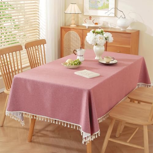 KLUOT Tischdecke 140 x 140 cm Dunkelrosa Baumwoll-Leinen Quaste Tischdecken Abwaschbar Tischtuch für Party, Esszimmer, Küche KLUOT Tischdecke 140 x 140 cm Dunkelrosa Baumwoll-Leinen Quaste Tischdecken Abwaschbar Tischtuch für Party, Esszimmer, Küche von KLUOT
