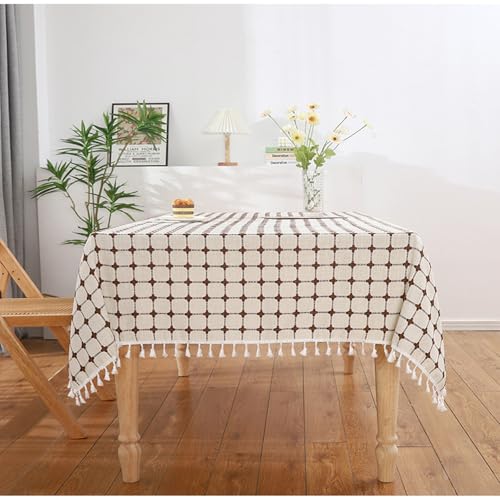 KLUOT Tischdecke 140 x 180 cm Kaffee Quaste Baumwolle und Leinen Tischtücher Abwaschbare Staubdicht Tablecloth, Tischdecken für Esstisch Wohnzimmer Picknick KLUOT Tischdecke 140 x 180 cm Kaffee Quaste Baumwolle und Leinen Tischtücher Abwaschbare Staubdicht Tablecloth, Tischdecken für Esstisch Wohnzimmer Picknick von KLUOT