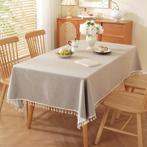 KLUOT Tischdecke 140 x 220 cm Helles Khaki Baumwoll-Leinen Quaste Tischdecken Pflegeleicht Tischtuch für Terrassen- und Couchtisc KLUOT Tischdecke 140 x 220 cm Helles Khaki Baumwoll-Leinen Quaste Tischdecken Pflegeleicht Tischtuch für Terrassen- und Couchtisc von KLUOT
