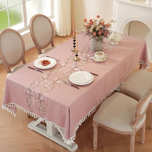 KLUOT Tischdecke 140 x 220 cm Rosa Quaste Baumwoll-Leinen Tischdecken Bügelfreie Tischtuch für Familienessen und Versammlungen KLUOT Tischdecke 140 x 220 cm Rosa Quaste Baumwoll-Leinen Tischdecken Bügelfreie Tischtuch für Familienessen und Versammlungen von KLUOT