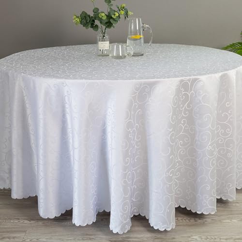 KLUOT Tischdecke 240 cm Weiß Runde Polyester Abwaschbar Tischdeck FüR KüChe Essen Parteien von KLUOT