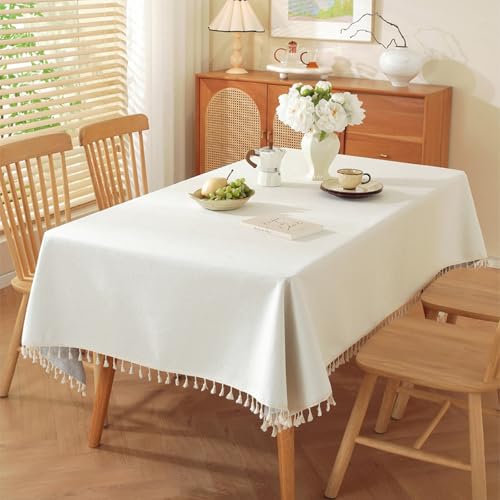 KLUOT Tischdecke 80 x 120 cm Weiß Baumwoll-Leinen Quaste Tischdecken Abwaschbar Tischtuch für Terrassen- und Couchtisc KLUOT Tischdecke 80 x 120 cm Weiß Baumwoll-Leinen Quaste Tischdecken Abwaschbar Tischtuch für Terrassen- und Couchtisc von KLUOT