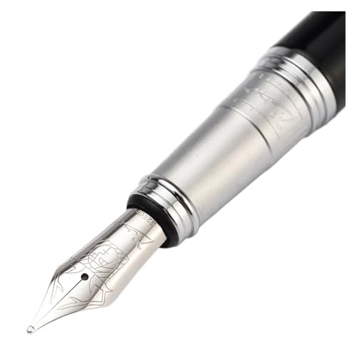 KLVN Feine Feder / Kalligraphie-Füllfederhalter mit gebogener Feder, Originalverpackung, Schwarz mit edler goldener/silberfarbener Kappe (feine Spitze, Silberkappe, nur ein Stift) von KLVN