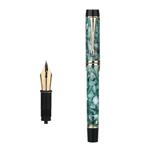 KLVN Füllfederhalter, Kunstharzbeschichtung, groß, hell, spitz, für Erwachsene, Studenten, Schreiben, Übungsstift, Geschenkbox, Schreibwaren-Stift (Edelstein, grün) von KLVN