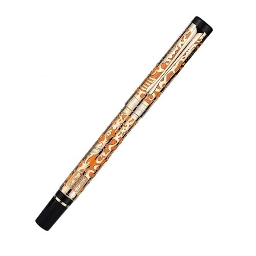 KLVN Gravur-Drachen-Metall-Füllfederhalter, Geschenk für Studenten, Büro, Schulbedarf, Schreibwaren (gelbe Schnitzerei, M (0,7 mm)) von KLVN